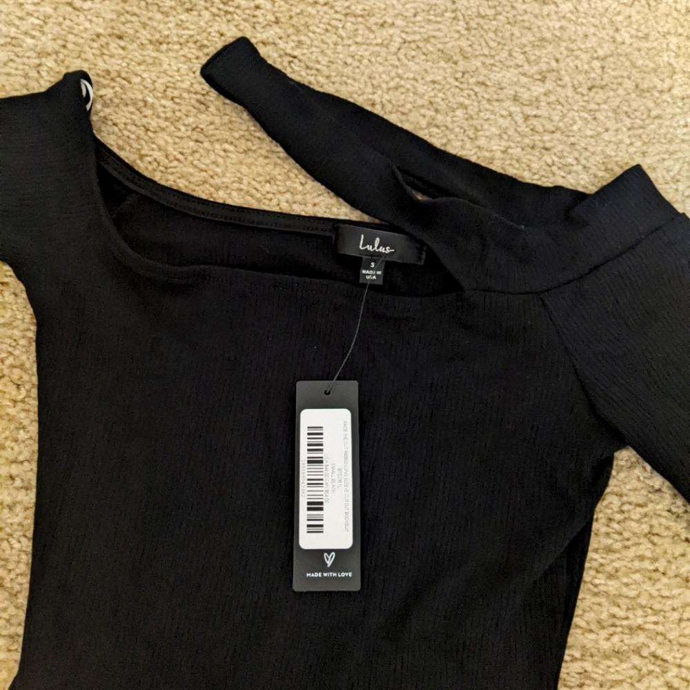 NWT! Black Lulu's brand , asymmetrical cut-out bodysuit